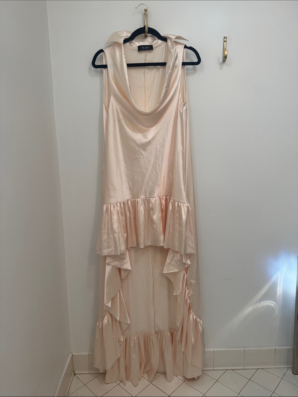 AKIRA Satin Cowl Neck Slip Dress in Blush